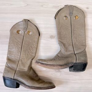 Vintage Cowgirl Leather Country Boots Grayish Green Size 7.5